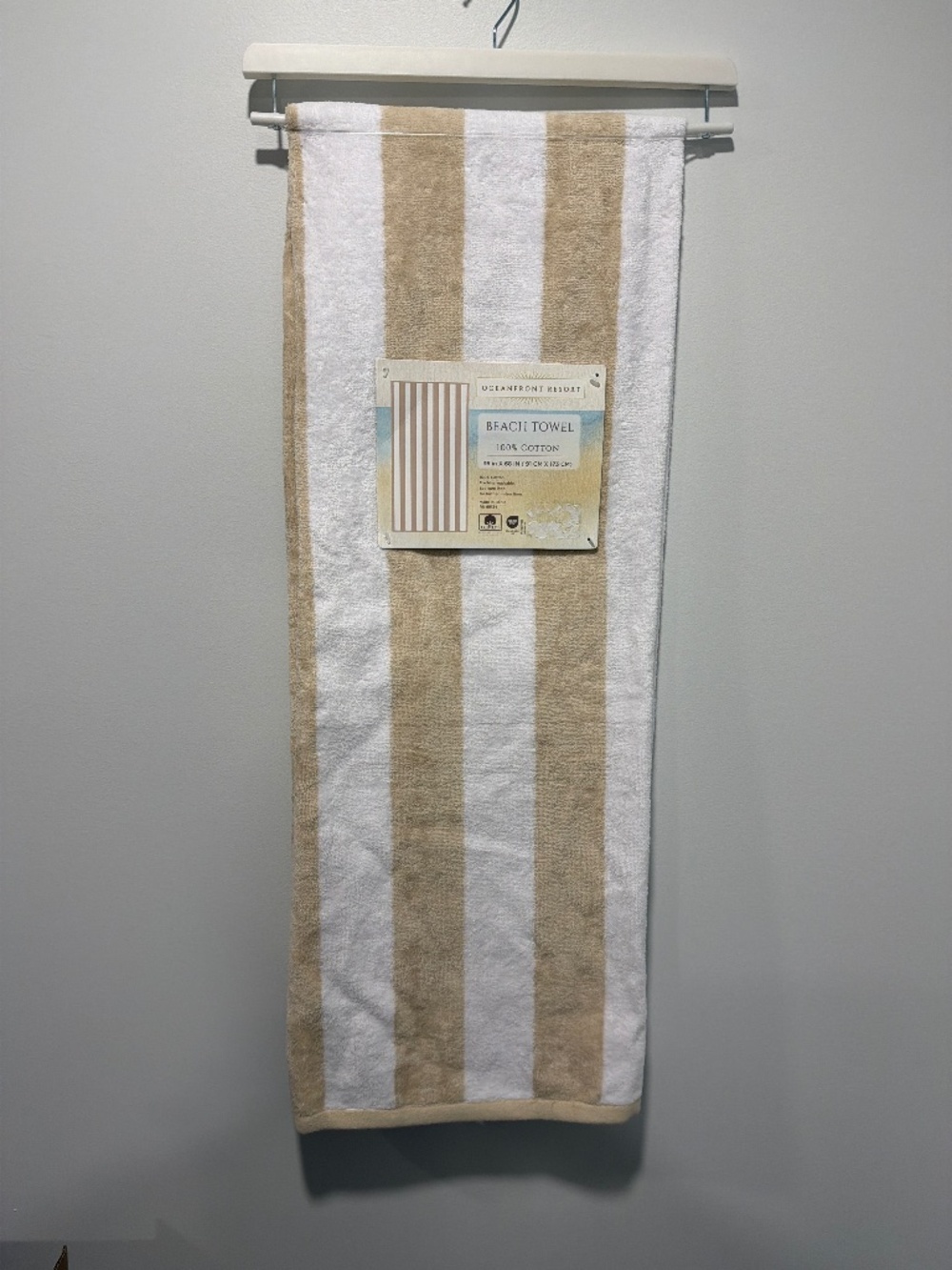 Ivory White Cabana Stripe Large Cotton Beach Towel